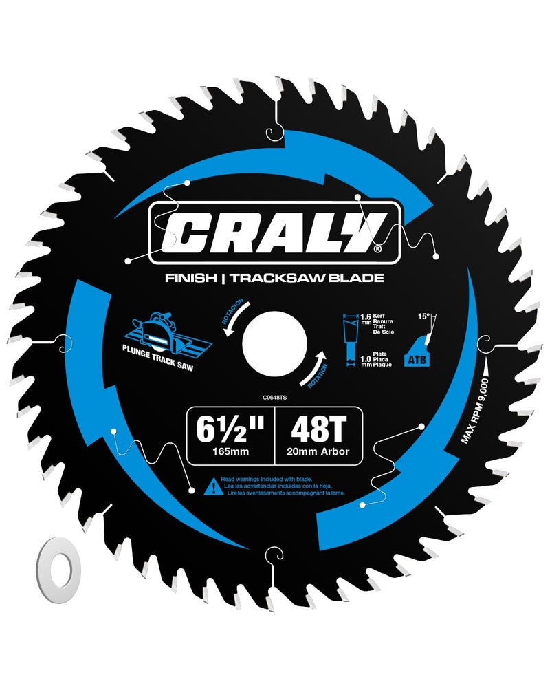 CRALY 6-1/2 Inch 48 Teeth Track Saw Blade, Ultra Finish Wood Cutting Plunge Circular Saw Blade, 5/8 Inch Arbor, Carbide Tipped, Thin Kerf, Black Ice Coating, for Plywood, MDF, OSB, Laminated(C0648TS) - Image 1